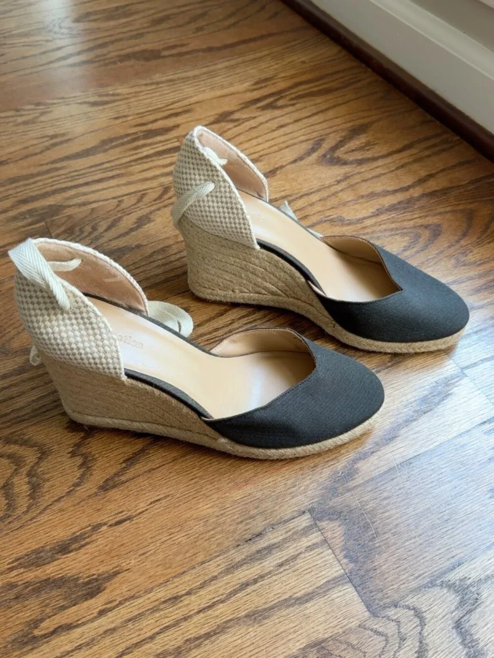 Reformation Camille Black Espadrille Wedge Heels Ankle Tie 8.5